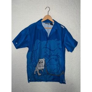 Eljay Kids Blue Bulldog Graphic Short Sleeve Button Up Shirt Size 18 Vintage xl